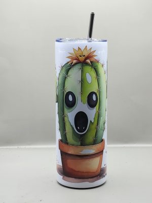 Ghostface Cactus Halloween Spooky 20 oz Stainless Steel Tumbler with Straw, Unique, Design #20004