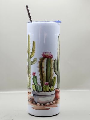 Watercolor Cactus Landscape 20 oz Stainless Steel Tumbler with Straw, Unique, Design #20002