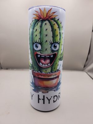 Stay Hydrated Cactus Themed 20 oz Stainless Steel Tumbler with Straw, Unique, Design #20013