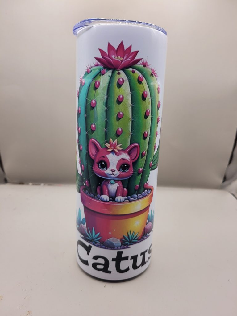 Catus Cute Adorable Cactus Themed 20 oz Stainless Steel Tumbler with Straw, Unique, Design #20010