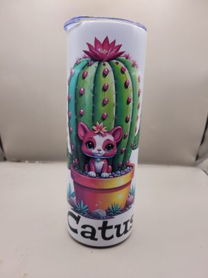 Catus Cute Adorable Cactus Themed 20 oz Stainless Steel Tumbler with Straw, Unique, Design #20010