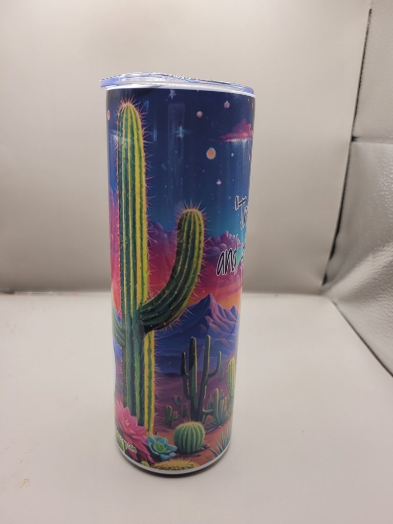 Desert Landscape Cute Sweet Cactus Themed 20 oz Stainless Steel Tumbler with Straw, Unique, Design #20009 - Image 2