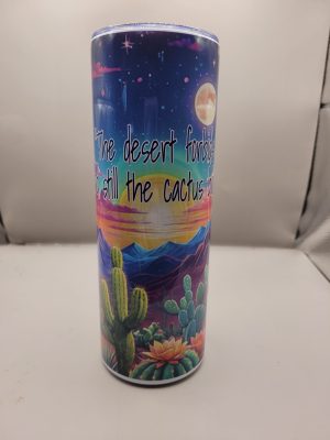 Desert Landscape Cute Sweet Cactus Themed 20 oz Stainless Steel Tumbler with Straw, Unique, Design #20009
