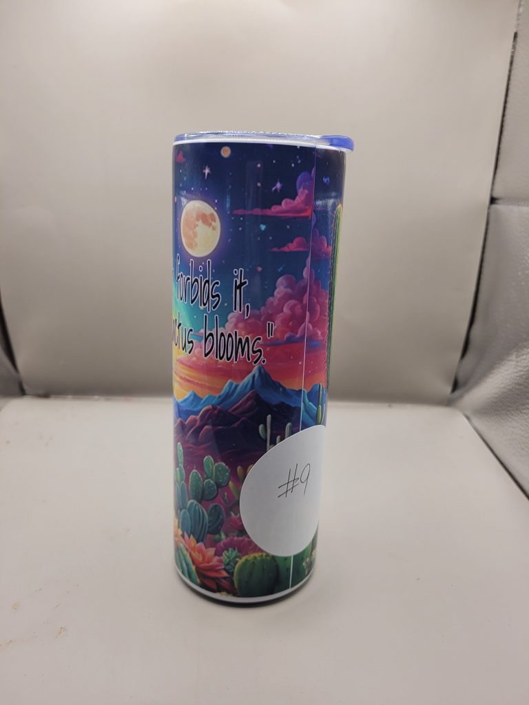 Desert Landscape Cute Sweet Cactus Themed 20 oz Stainless Steel Tumbler with Straw, Unique, Design #20009 - Image 3
