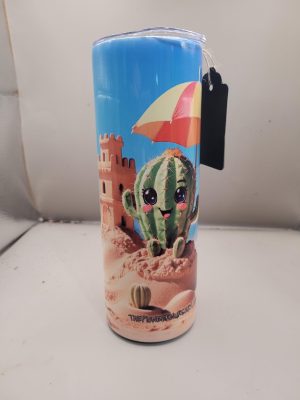 Life's a Beach so Dig it Cactus Themed 20 oz Stainless Steel Tumbler with Straw, Unique, Design #20014