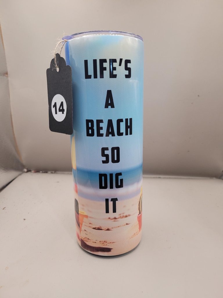 Life's a Beach so Dig it Cactus Themed 20 oz Stainless Steel Tumbler with Straw, Unique, Design #20014 - Image 5