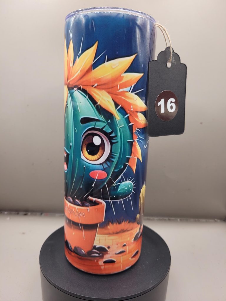 Stronger than the Storm Cactus Funny Character in the Rain Cactus Themed 20 oz Stainless Steel Tumbler with Straw, Unique, Design #20014 - Image 2