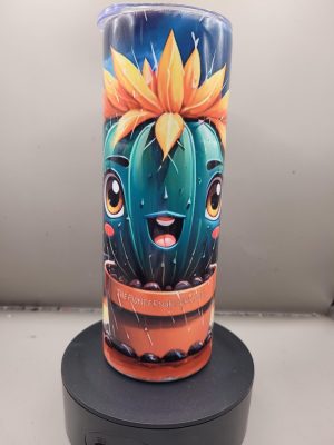 Stronger than the Storm Cactus Funny Character in the Rain Cactus Themed 20 oz Stainless Steel Tumbler with Straw, Unique, Design #20014