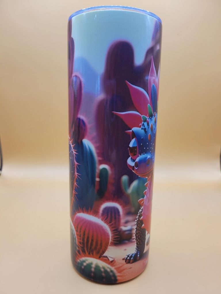 Purple Dragon Cactus Funny Character Themed 20 oz Stainless Steel Tumbler with Straw, Unique, Design #20017 - Image 4