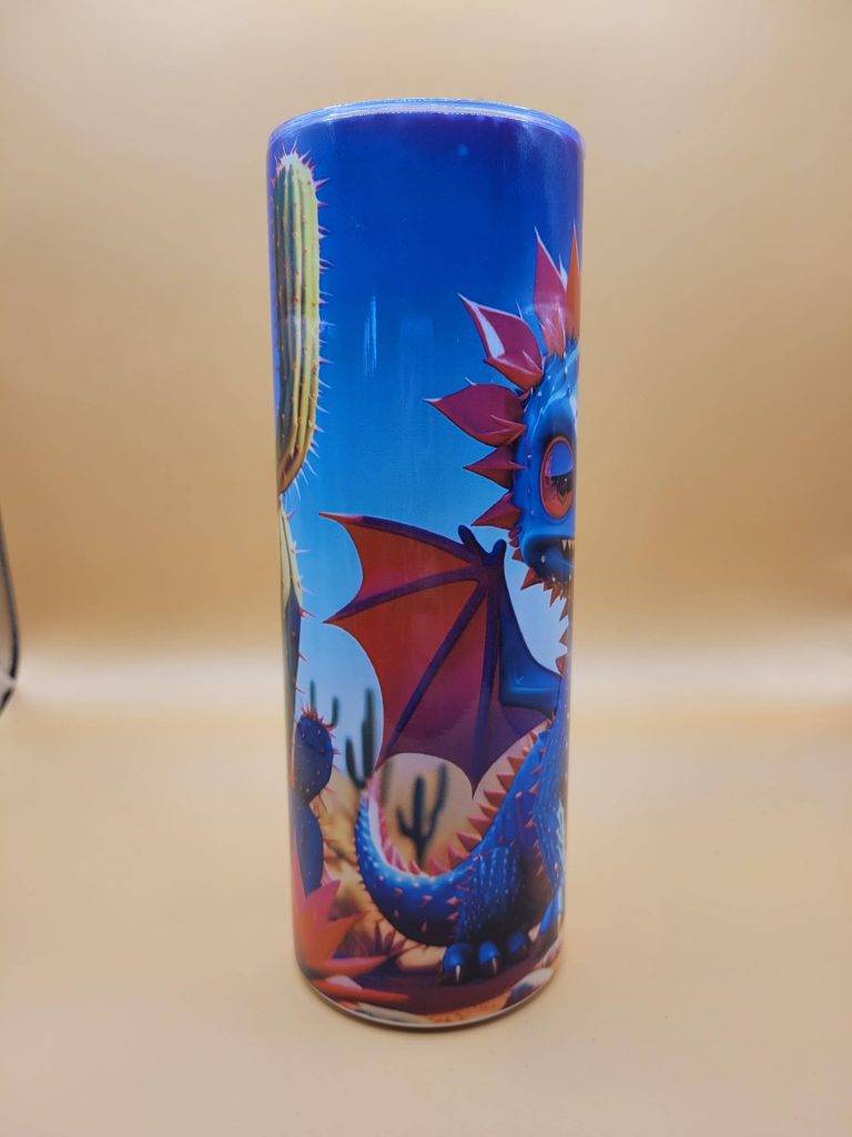 Blue Dragon Cactus Funny Character Themed 20 oz Stainless Steel Tumbler with Straw, Unique, Design #20018 - Image 4