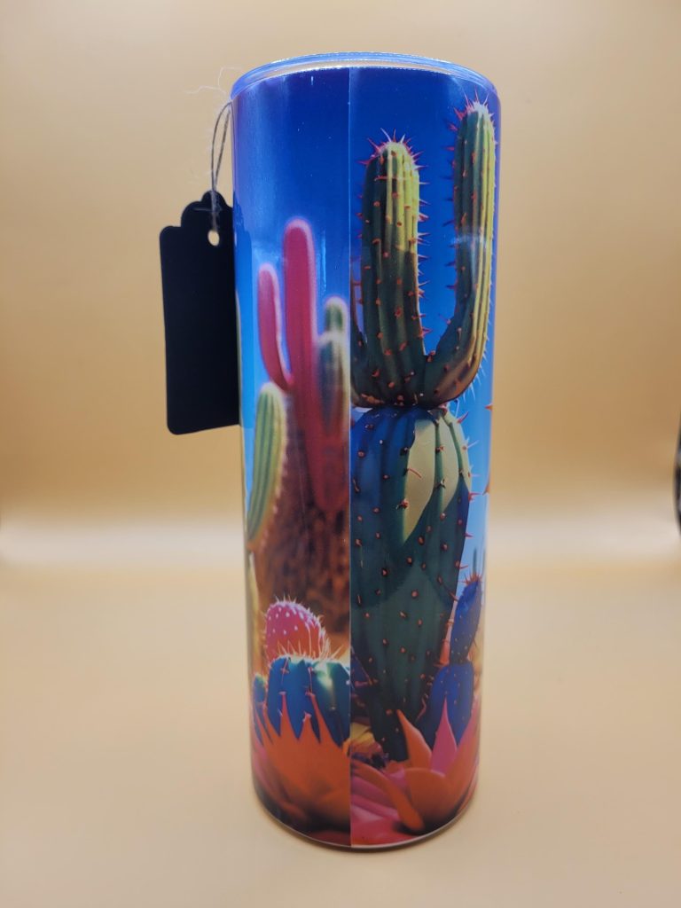 Blue Dragon Cactus Funny Character Themed 20 oz Stainless Steel Tumbler with Straw, Unique, Design #20018 - Image 3
