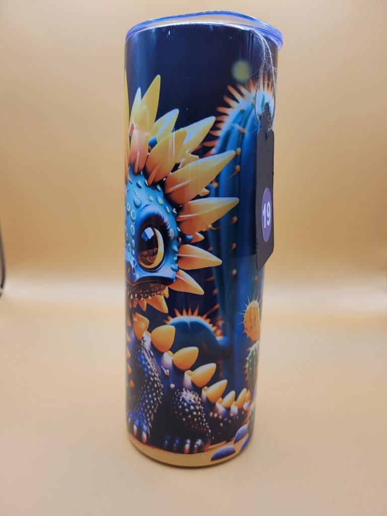 Gold Dragon Cactus Funny Character Themed 20 oz Stainless Steel Tumbler with Straw, Unique, Design #20019 - Image 3