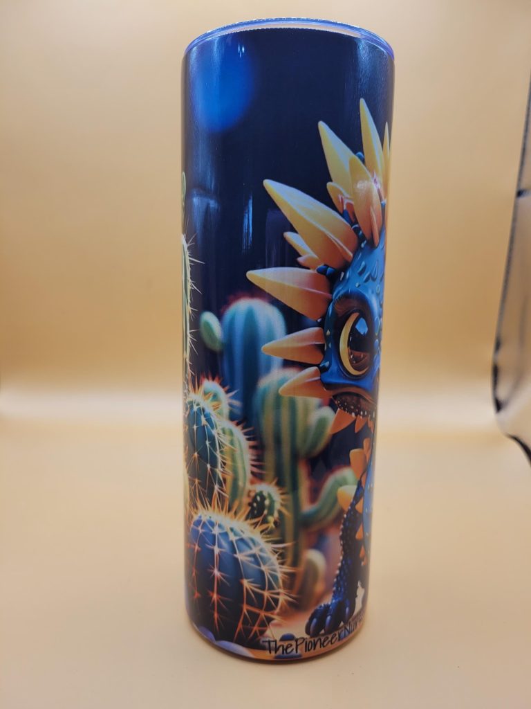 Gold Dragon Cactus Funny Character Themed 20 oz Stainless Steel Tumbler with Straw, Unique, Design #20019 - Image 5