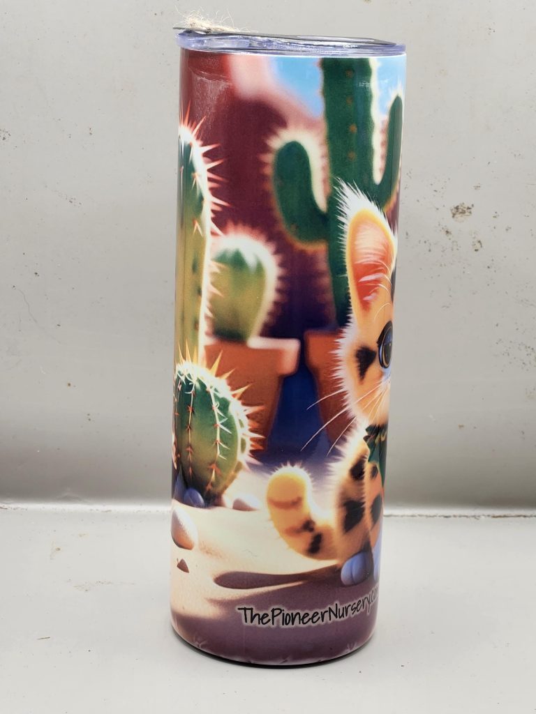 Adorable Calico Beautiful Cat Cactus Landscape Kitten Cat Lover Sweet Themed 20 oz Stainless Steel Tumbler with Straw, Unique, Design #20022 - Image 2