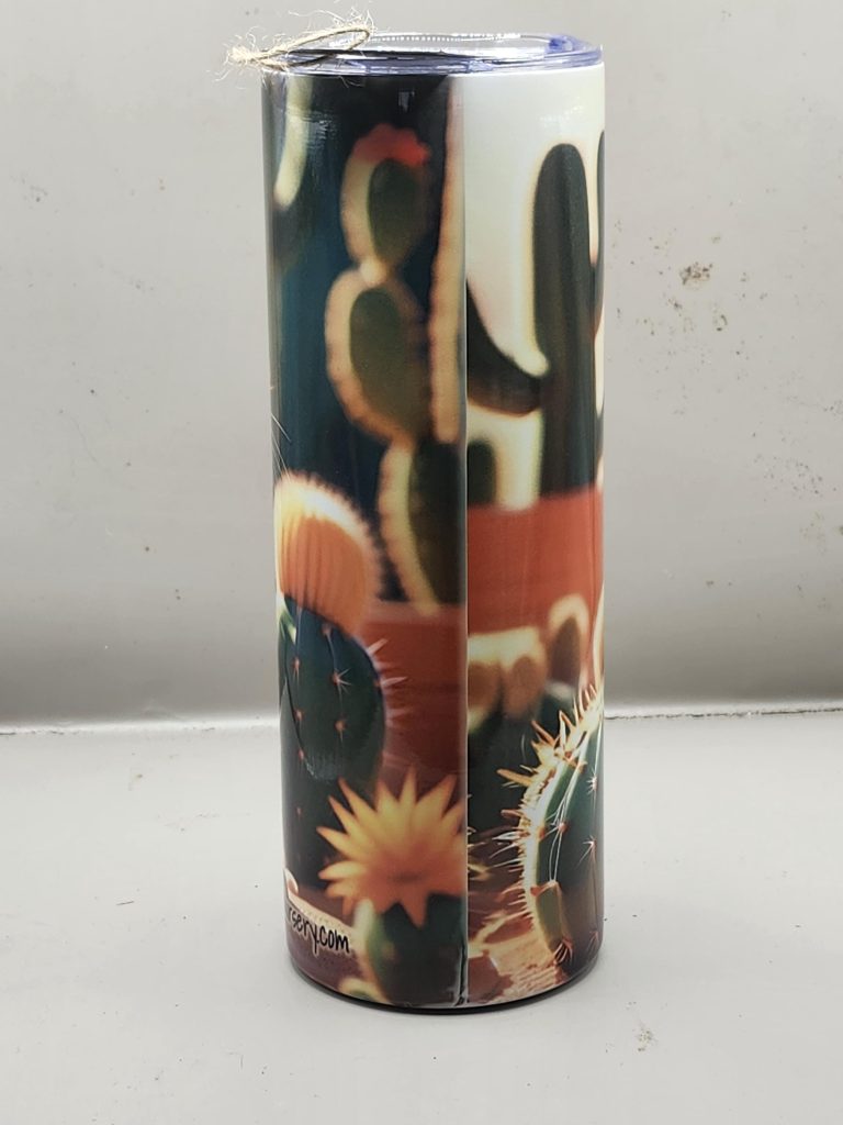 Adorable Ginger Orange Kitten Cat Cactus Landscape Lover Sweet Themed 20 oz Stainless Steel Tumbler with Straw, Unique, Design #20023 - Image 3