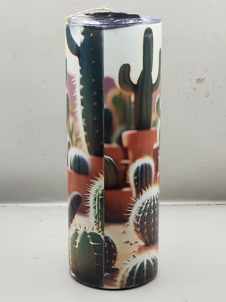 Adorable Black & White Tuxedo Cat Cactus Kitten Cat Lover Sweet Themed 20 oz Stainless Steel Tumbler with Straw, Unique, Design #20024 - Image 3