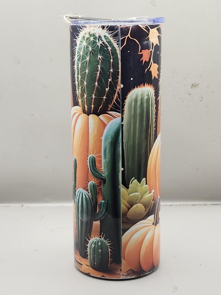 Halloween Black Cat Adorable Pumpkin Sweet Fun Cactus Themed 20 oz Stainless Steel Tumbler with Straw, Unique, Design #20026 - Image 3
