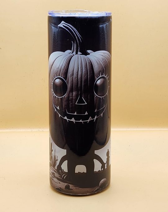 Halloween Dark Creepy Black and White Little Person Spooky Cactus Themed 20 oz Stainless Steel Tumbler with Straw, Unique, Design #20028