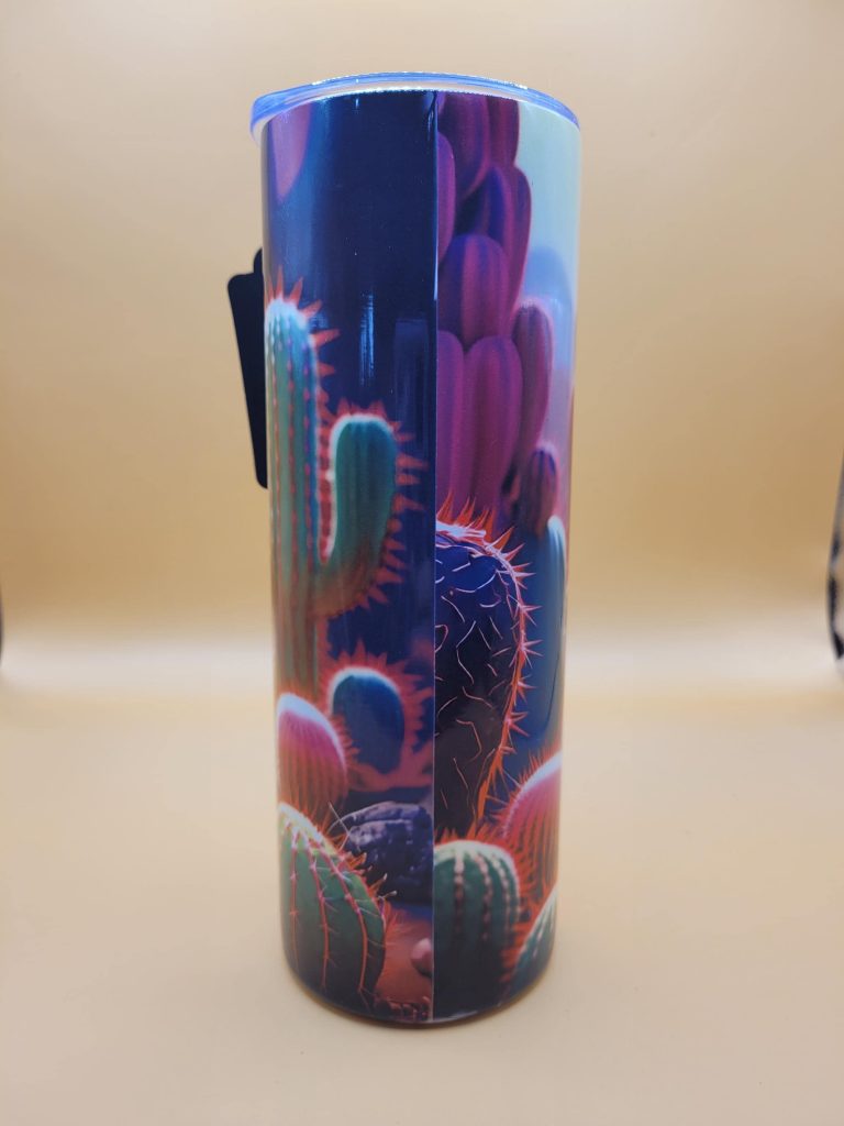 Purple Dragon Cactus Funny Character Themed 20 oz Stainless Steel Tumbler with Straw, Unique, Design #20017 - Image 3