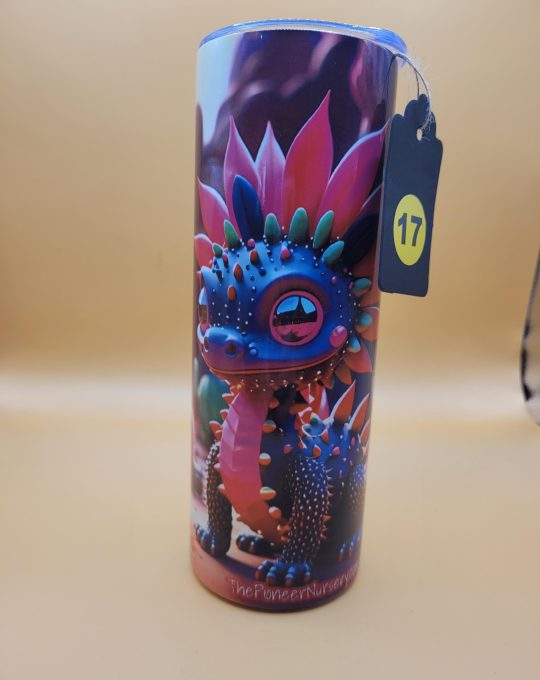 Purple Dragon Cactus Funny Character Themed 20 oz Stainless Steel Tumbler with Straw, Unique, Design #20017