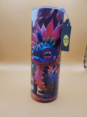 Purple Dragon Cactus Funny Character Themed 20 oz Stainless Steel Tumbler with Straw, Unique, Design #20017