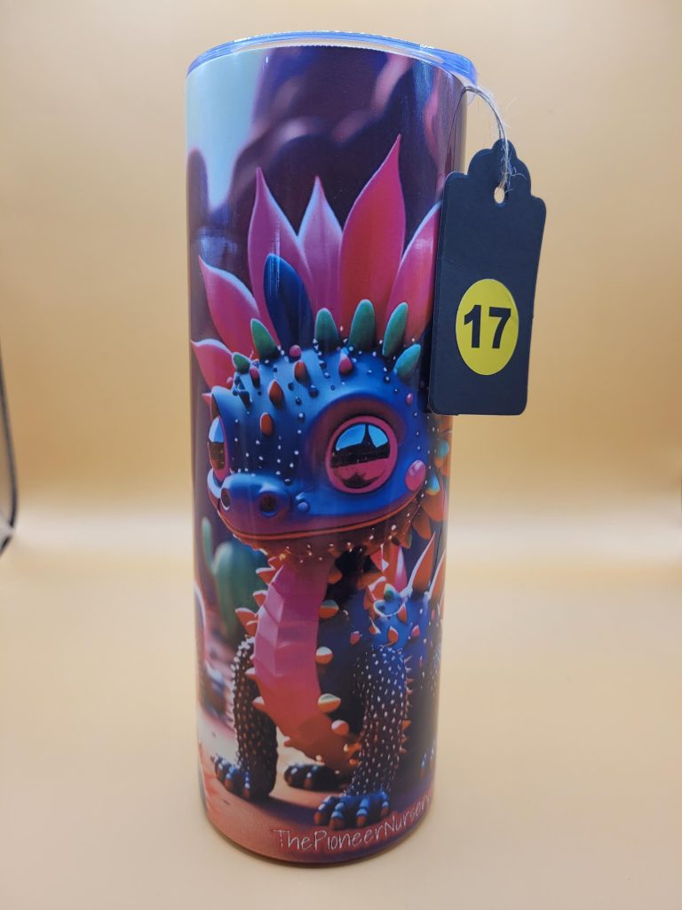 Purple Dragon Cactus Funny Character Themed 20 oz Stainless Steel Tumbler with Straw, Unique, Design #20017 - Image 5