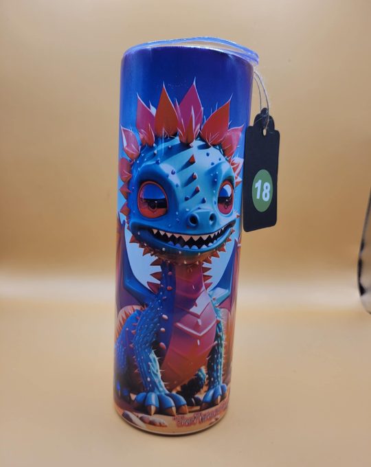 Blue Dragon Cactus Funny Character Themed 20 oz Stainless Steel Tumbler with Straw, Unique, Design #20018