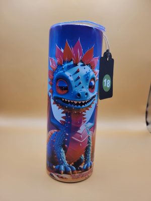 Blue Dragon Cactus Funny Character Themed 20 oz Stainless Steel Tumbler with Straw, Unique, Design #20018