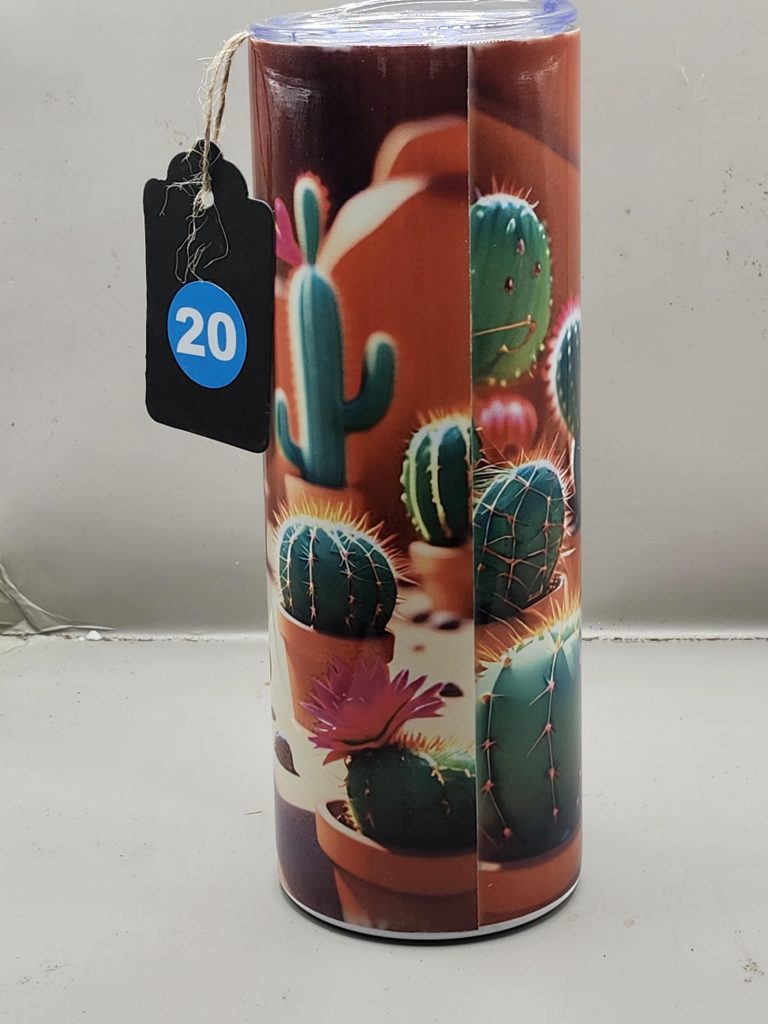 Adorable Black Cat Cactus Landscape Kitten Cat Lover Sweet Themed 20 oz Stainless Steel Tumbler with Straw, Unique, Design #20020 - Image 3