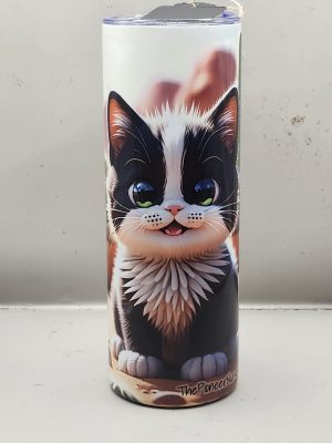 Adorable Black & White Tuxedo Cat Cactus Kitten Cat Lover Sweet Themed 20 oz Stainless Steel Tumbler with Straw, Unique, Design #20024