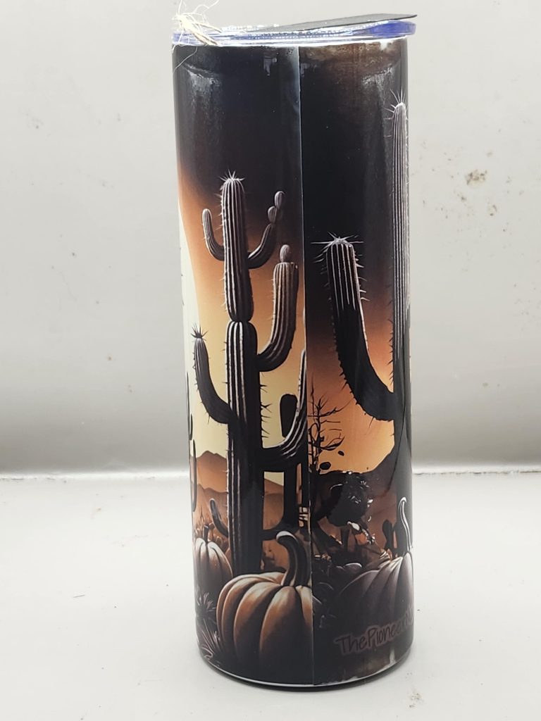 Halloween Spooky Pumpkin Creepy Fun Cactus Themed 20 oz Stainless Steel Tumbler with Straw, Unique, Design #20025 - Image 3