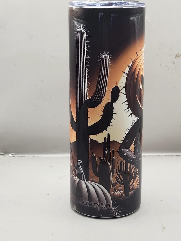 Halloween Spooky Pumpkin Creepy Fun Cactus Themed 20 oz Stainless Steel Tumbler with Straw, Unique, Design #20025 - Image 2