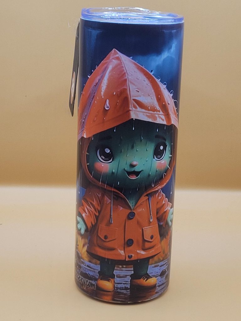 Bring on the Rain Fall Festive Rainy Day Cactus Themed 20 oz Stainless Steel Tumbler with Straw, Unique, Design #20029