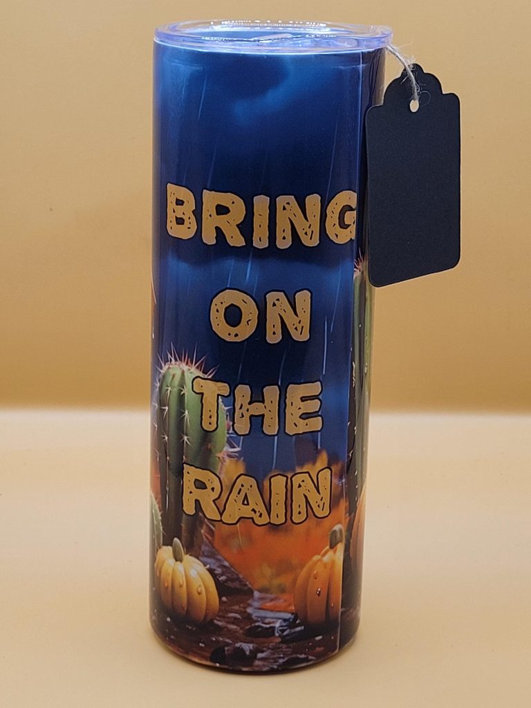 Bring on the Rain Fall Festive Rainy Day Cactus Themed 20 oz Stainless Steel Tumbler with Straw, Unique, Design #20029 - Image 3