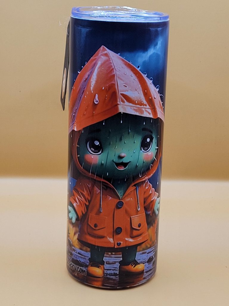 Bring on the Rain Fall Festive Rainy Day Cactus Themed 20 oz Stainless Steel Tumbler with Straw, Unique, Design #20029 - Image 2