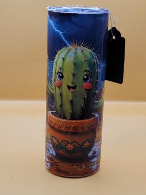 Rain and Lightning Fall Festive Rainy Day Cactus Themed 20 oz Stainless Steel Tumbler with Straw, Unique, Design #20030