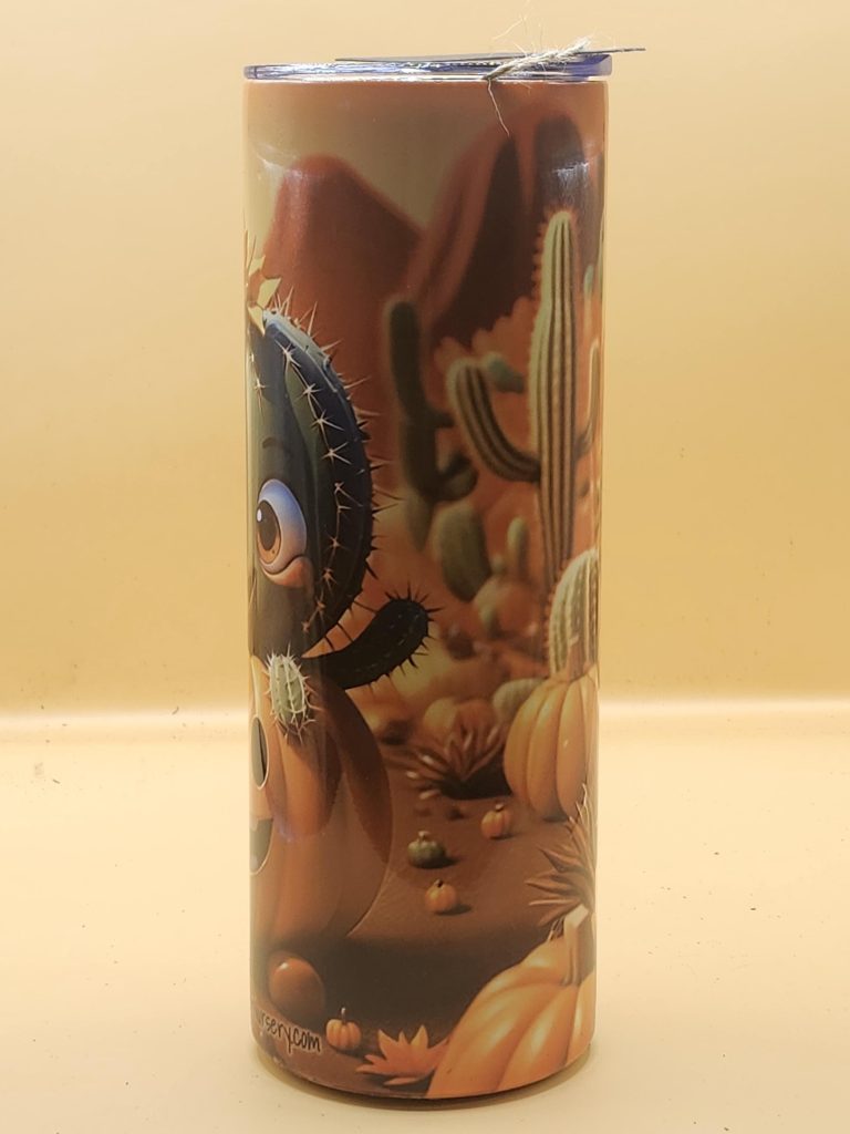 Fall Baby Cactus and Pumpkin Festive Rainy Day Cactus Themed 20 oz Stainless Steel Tumbler with Straw, Unique, Design #20032 - Image 4
