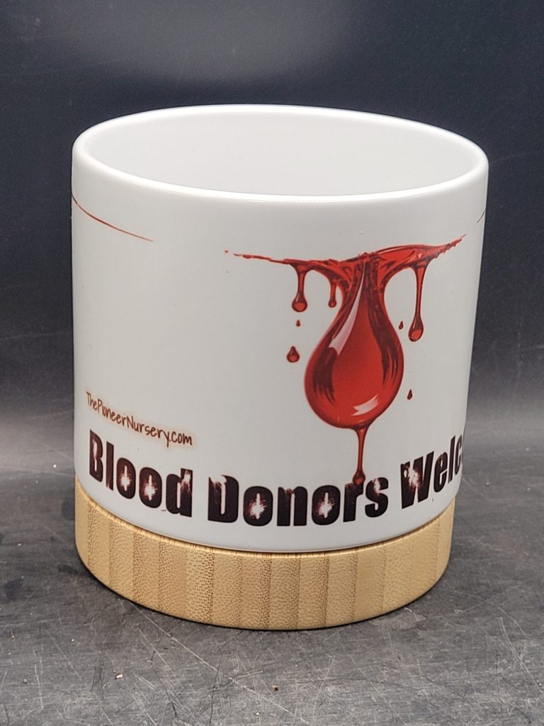 The Pioneer Nursery 4” Ceramic Planter Pot – “Blood Donors Wanted” Cactus Design with Bamboo Base & Drainage Hole - Image 8