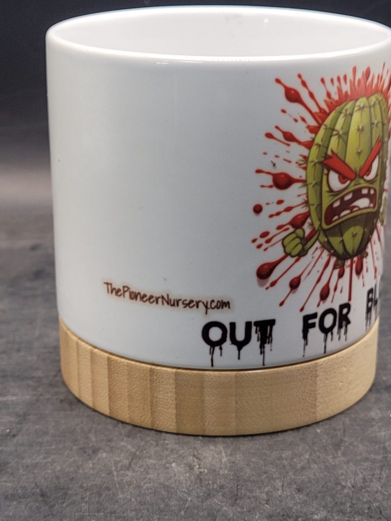 The Pioneer Nursery 4” Ceramic Planter Pot – “Out for Blood” Cactus Design with Bamboo Base & Drainage Hole - Image 6