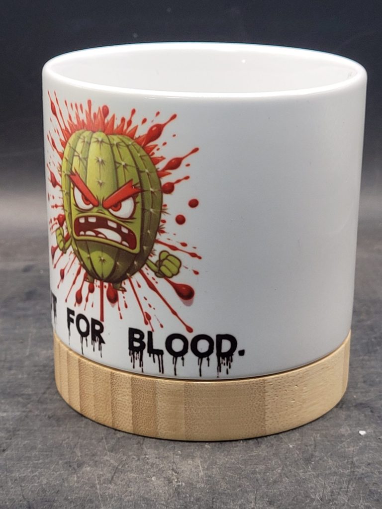 The Pioneer Nursery 4” Ceramic Planter Pot – “Out for Blood” Cactus Design with Bamboo Base & Drainage Hole - Image 7