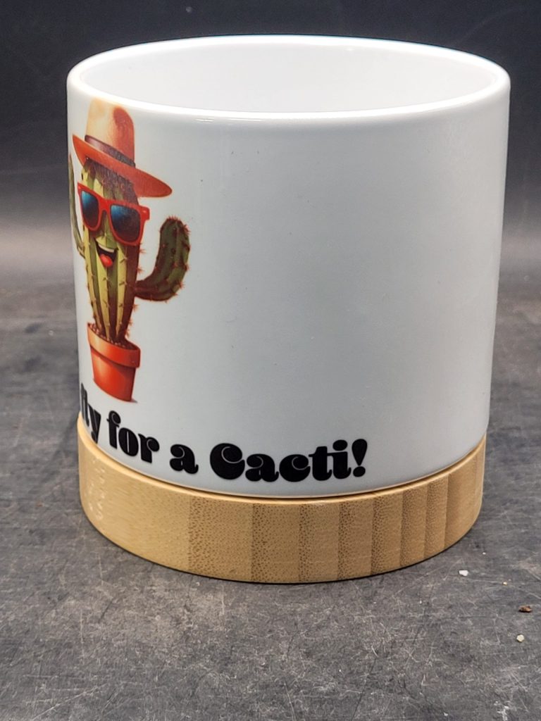 The Pioneer Nursery 4” Ceramic Planter Pot – “Pretty Fly for a Cacti” Cactus Design with Bamboo Base & Drainage Hole - Image 7