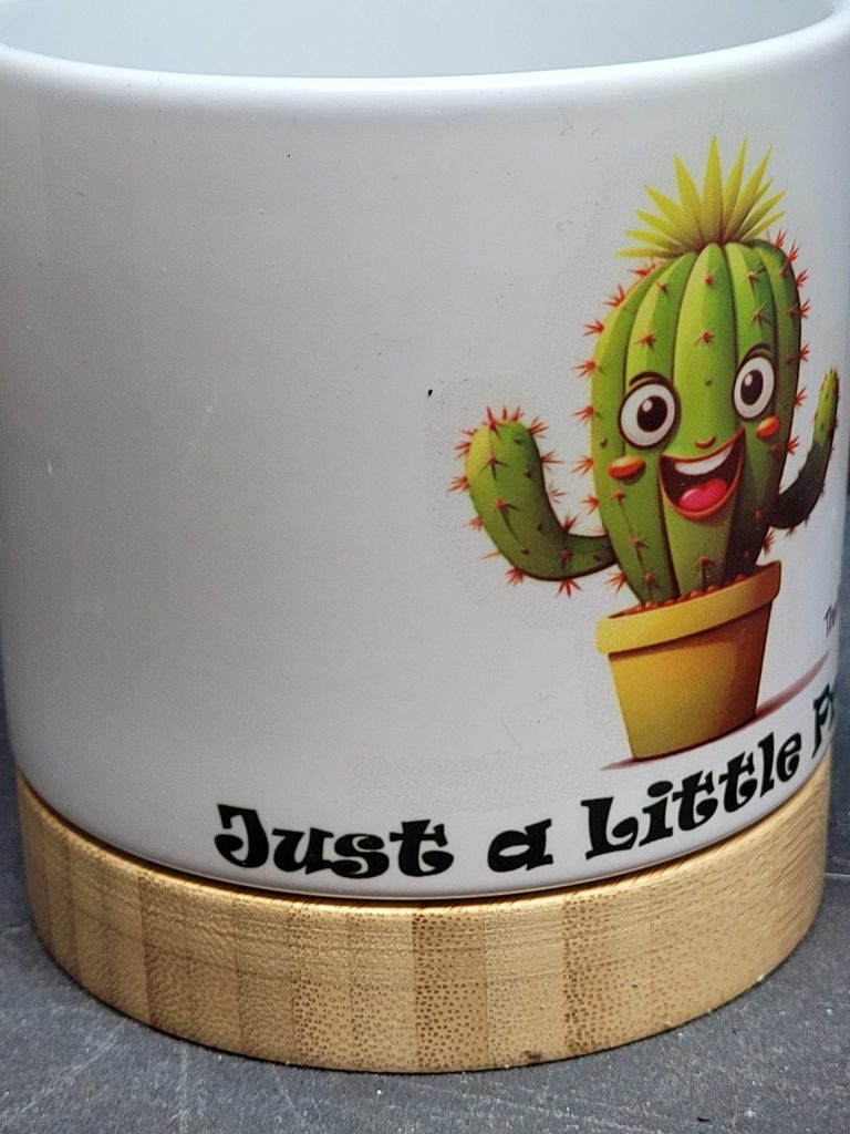 The Pioneer Nursery 4” Ceramic Planter Pot – “Just a Little Prick” Cactus Design with Bamboo Base & Drainage Hole - Image 4