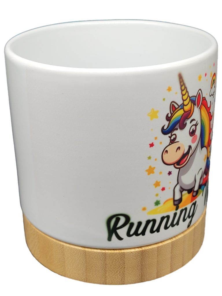 The Pioneer Nursery 4” Ceramic Planter Pot – “Running Wild” Unicorn Design with Bamboo Base & Drainage Hole - Image 3
