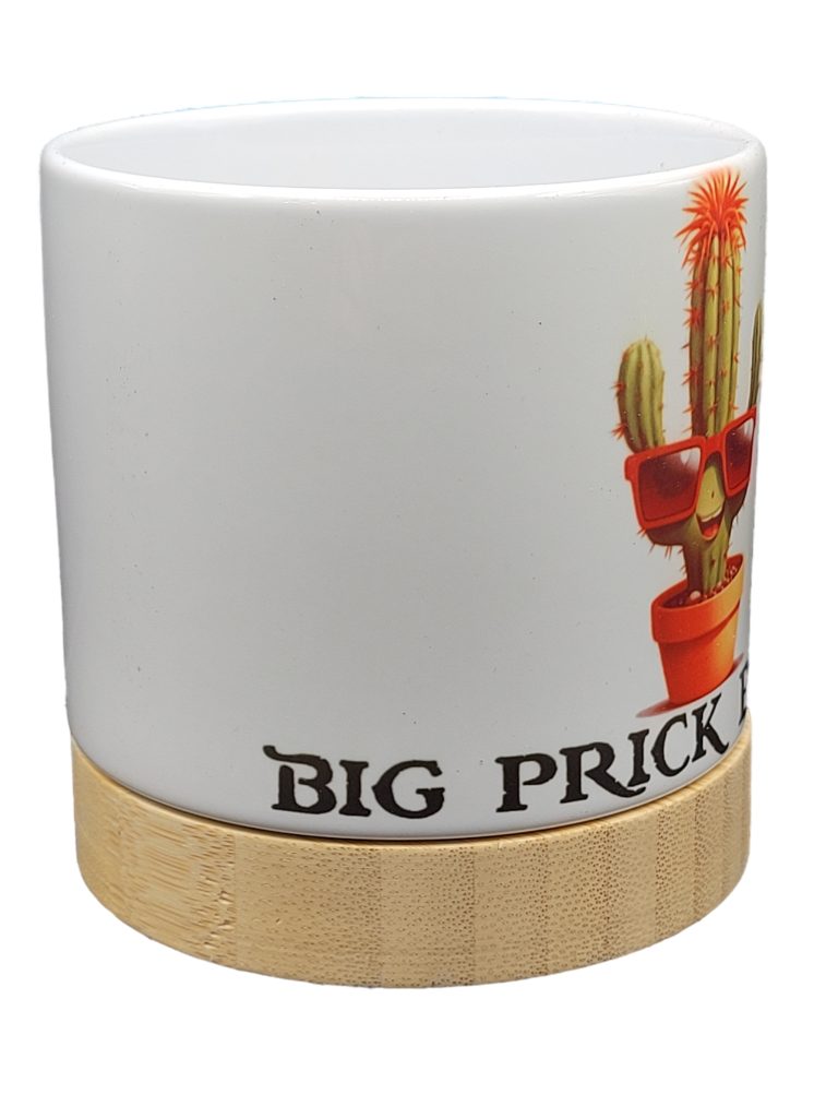 The Pioneer Nursery 4” Ceramic Planter Pot – “Big Prick Energy” Cactus Design with Bamboo Base & Drainage Hole - Image 3