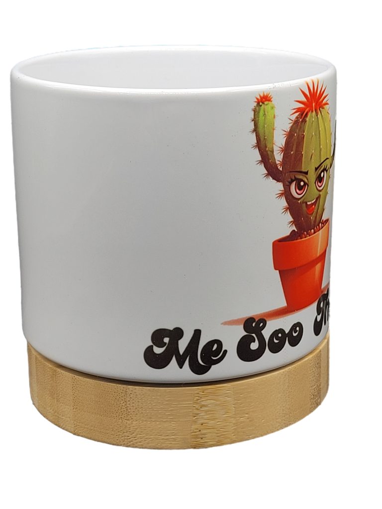 The Pioneer Nursery 4” Ceramic Planter Pot – “Me Soo Thorny” Cactus Design with Bamboo Base & Drainage Hole - Image 5