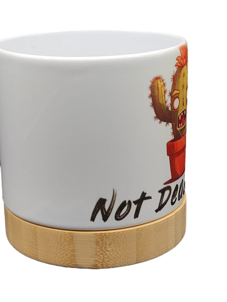 The Pioneer Nursery 4” Ceramic Planter Pot – “Not Dead Yet” Cactus Design with Bamboo Base & Drainage - Image 6