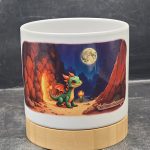 The Pioneer Nursery 4” Ceramic Planter Pot – “Little Ember” Cactus Design with Bamboo Base & Drainage Hole