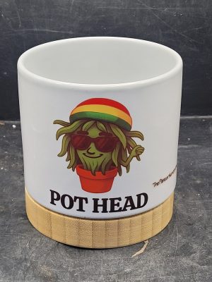 The Pioneer Nursery 4” Ceramic Planter Pot – “Pot Head” Cactus Design with Bamboo Base & Drainage Hole