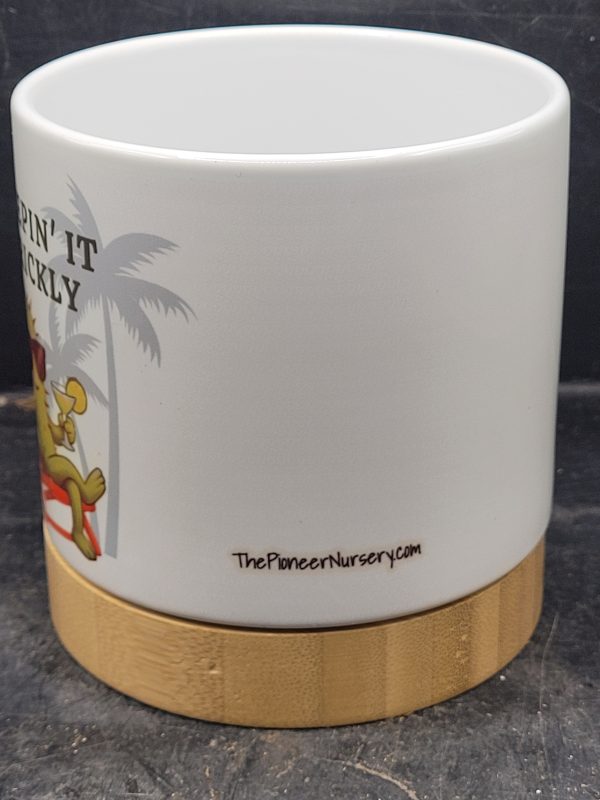 The Pioneer Nursery 4” Ceramic Planter Pot – “Keepin' It Prickly” Cactus Design with Bamboo Base & Drainage Hole - Image 7