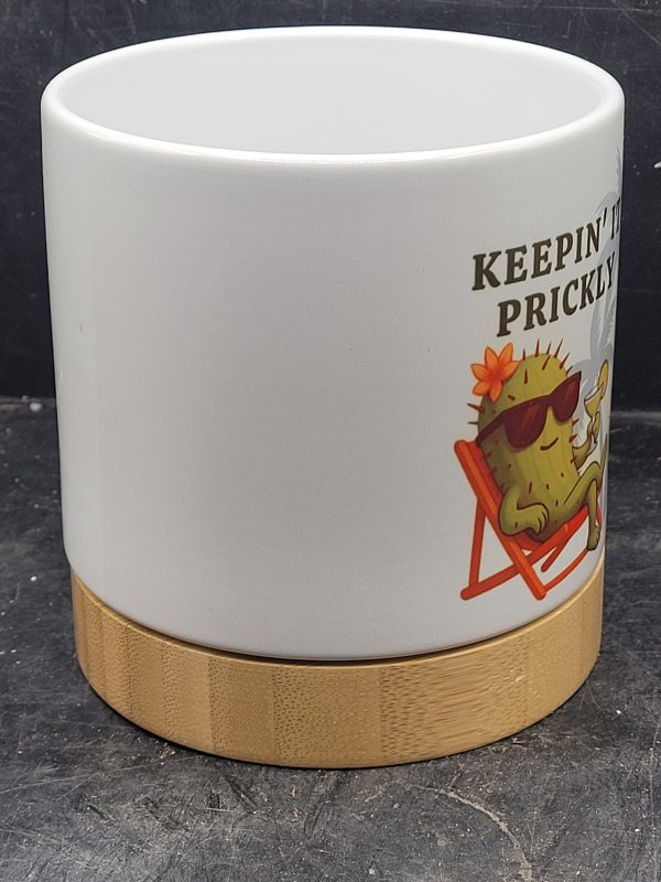 The Pioneer Nursery 4” Ceramic Planter Pot – “Keepin' It Prickly” Cactus Design with Bamboo Base & Drainage Hole - Image 8